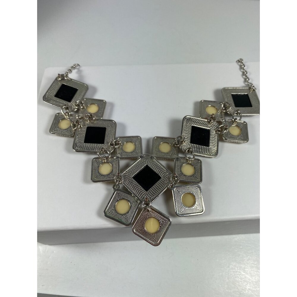Y2K NY Geometric Statement Necklace Black Gold 15in + Extender - Picture 6 of 10
